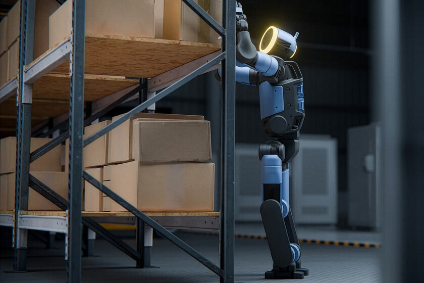 Robot humanoide Atlas de Boston Dynamics manipulando piezas en una línea de producción industrial junto a operarios humanos