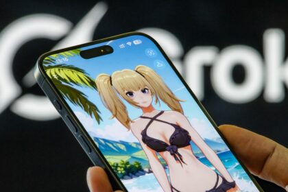 Mujer revisando configuración de privacidad en una app para evitar que la IA como Grok use sus fotos sin autorización