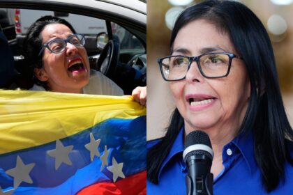 Delcy Rodríguez hablando ante trabajadores petroleros en Puerto La Cruz, defendiendo el diálogo nacional sin injerencias extranjeras