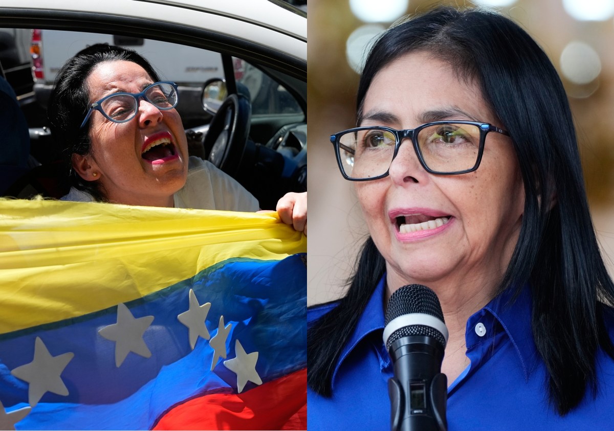 Delcy Rodríguez hablando ante trabajadores petroleros en Puerto La Cruz, defendiendo el diálogo nacional sin injerencias extranjeras
