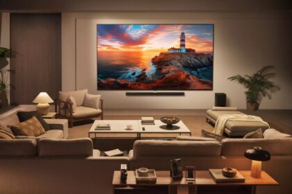 Televisor LG OLED evo AI C54 4K de 83 pulgadas en sala moderna con suscripción mensual sin compra