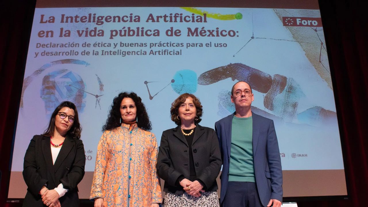Infografía con los 10 principios éticos para regular la inteligencia artificial en México, destacando derechos humanos y diversidad cultural