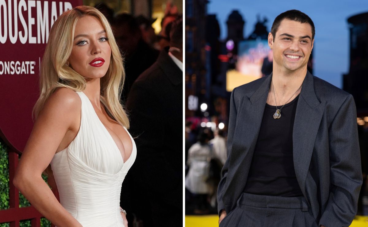 Sydney Sweeney y Noah Centineo en el set de rodaje de la película live-action de Gundam, con un Mobile Suit futurista de fondo