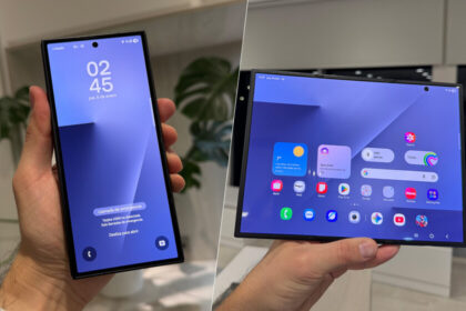 Pantalla Dynamic AMOLED 2X de 10 pulgadas desplegada mostrando multitarea con apps en un móvil plegable de 309 gramos