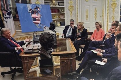 Mapa alterado con inteligencia artificial donde Venezuela, Groenlandia y Canadá aparecen como territorio de EE.UU. en imagen difundida por Donald Trump