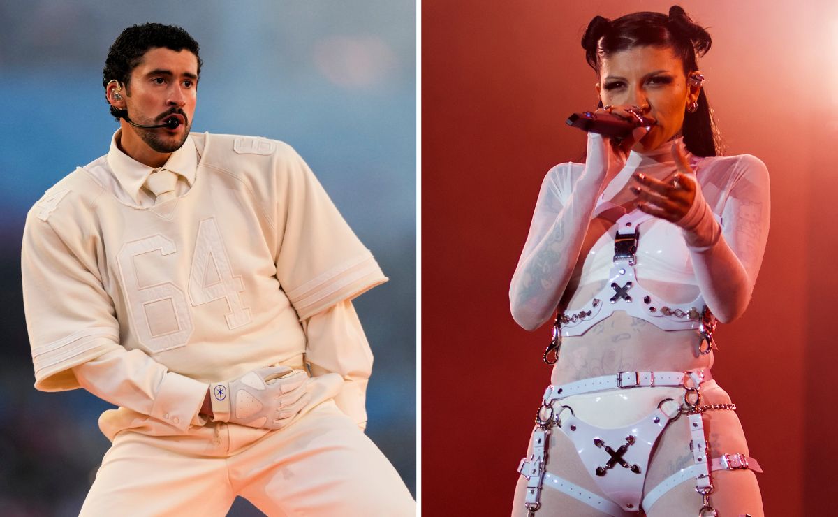 Bad Bunny y Cazzu cantando juntos 'Loca – Remix' en el Estadio River Plate durante su gira mundial