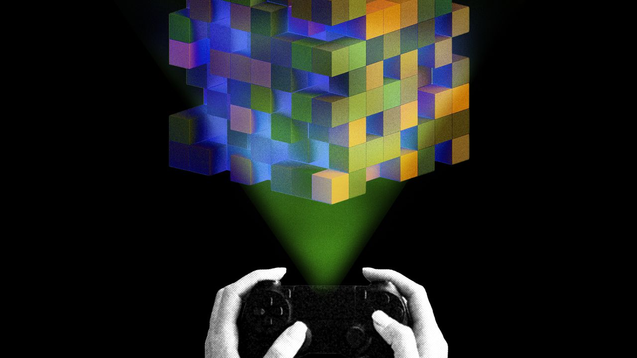 Modelo 3D de IA generando un personaje de videojuego futurista con detalles realistas y entorno interactivo listo para desarrollo