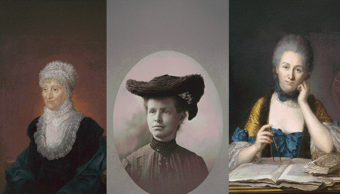 Retrato ilustrado de 5 científicas pioneras: Peseshet, Émilie du Châtelet, Maria Gaetana Agnesi y otras que desafiaron prejuicios en medicina, física y matemáticas