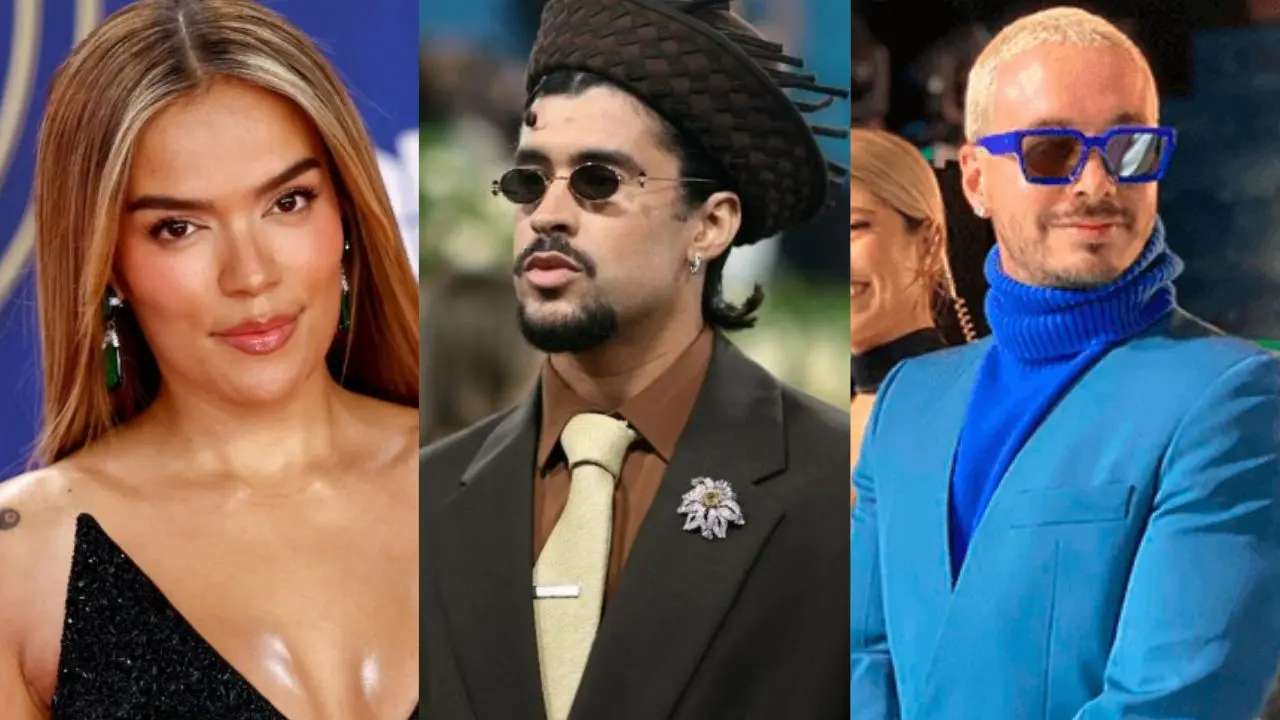 Artistas colombianos nominados a los Grammy 2026 posando con sus álbumes destacados: Karol G, J Balvin, Feid y más
