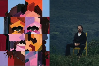 Portada del álbum JuanesTeban mostrando a Juanes con luces de colores, fusionando cumbia y rock en un diseño vibrante y emotivo