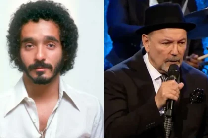 Willie Colón y Rubén Blades en un escenario durante la grabación del álbum Siembra, antes de su conflicto legal y ruptura