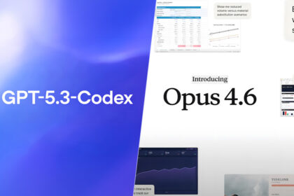 Desarrollador usando IA para generar código autónomo con GPT-5.3-Codex y Claude Opus 4.6 en una pantalla con terminal y gráficos de rendimiento