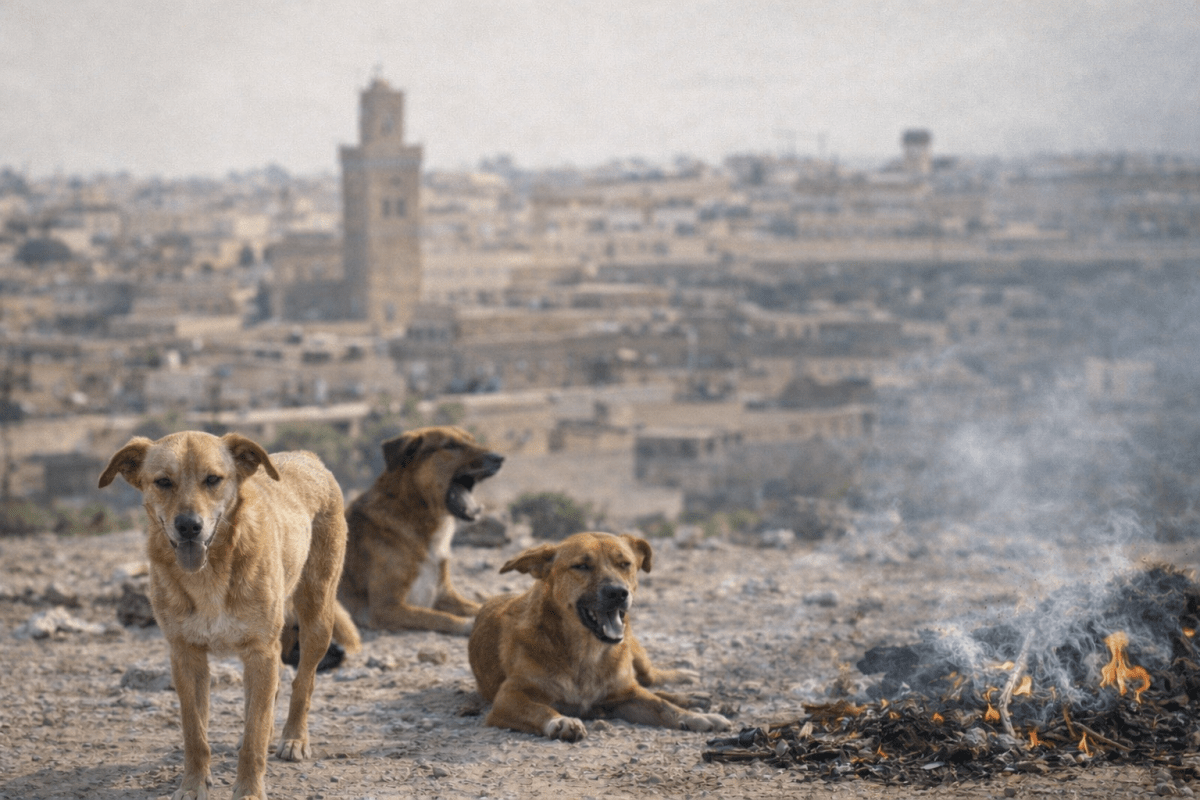 Perro callejero en Marrakech con collar de vacunación, símbolo de la polémica por matanzas antes del Mundial 2030 en Marruecos