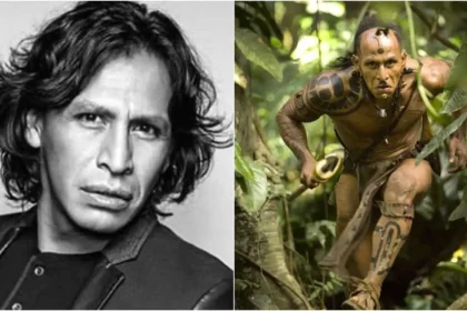 Retrato de Gerardo Taracena caracterizado como Ojo Medio, el guerrero maya de Apocalypto, en una escena de la película