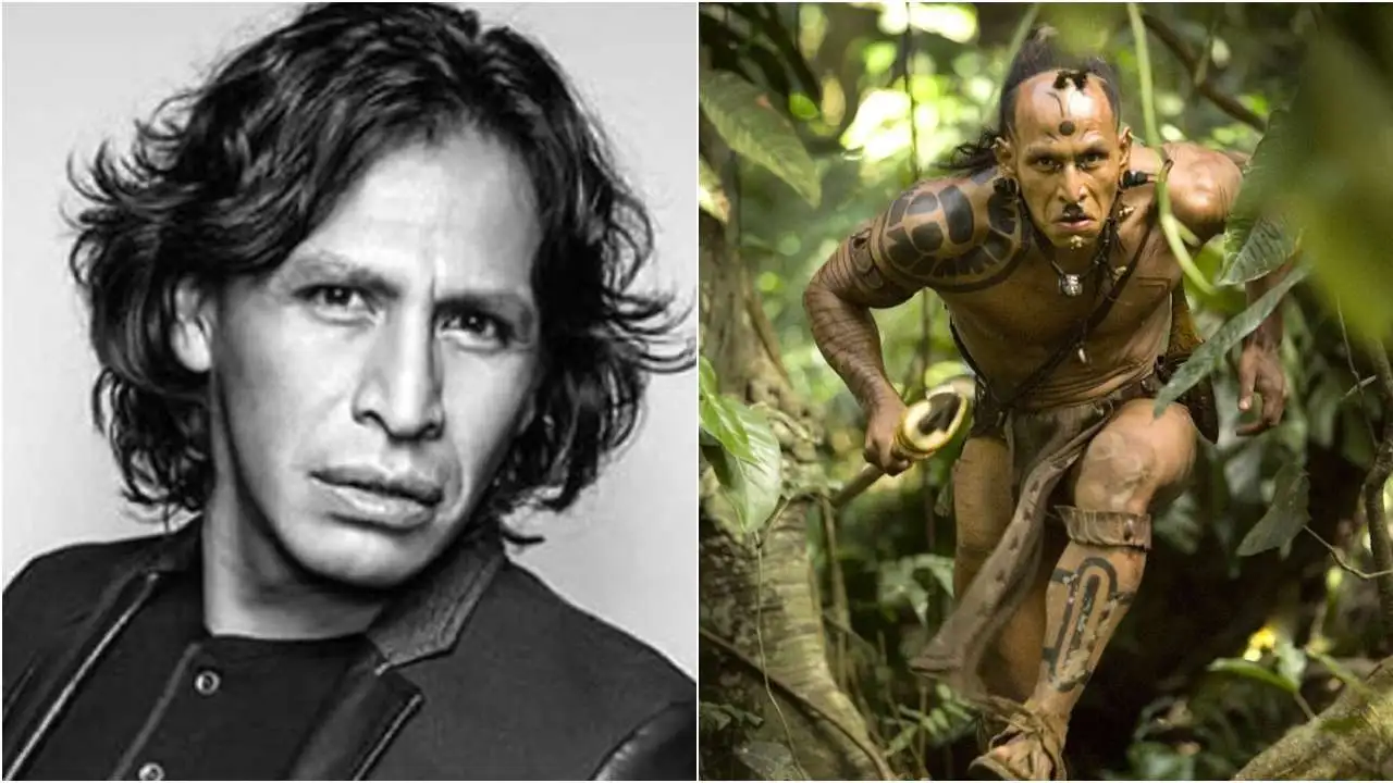 Retrato de Gerardo Taracena caracterizado como Ojo Medio, el guerrero maya de Apocalypto, en una escena de la película