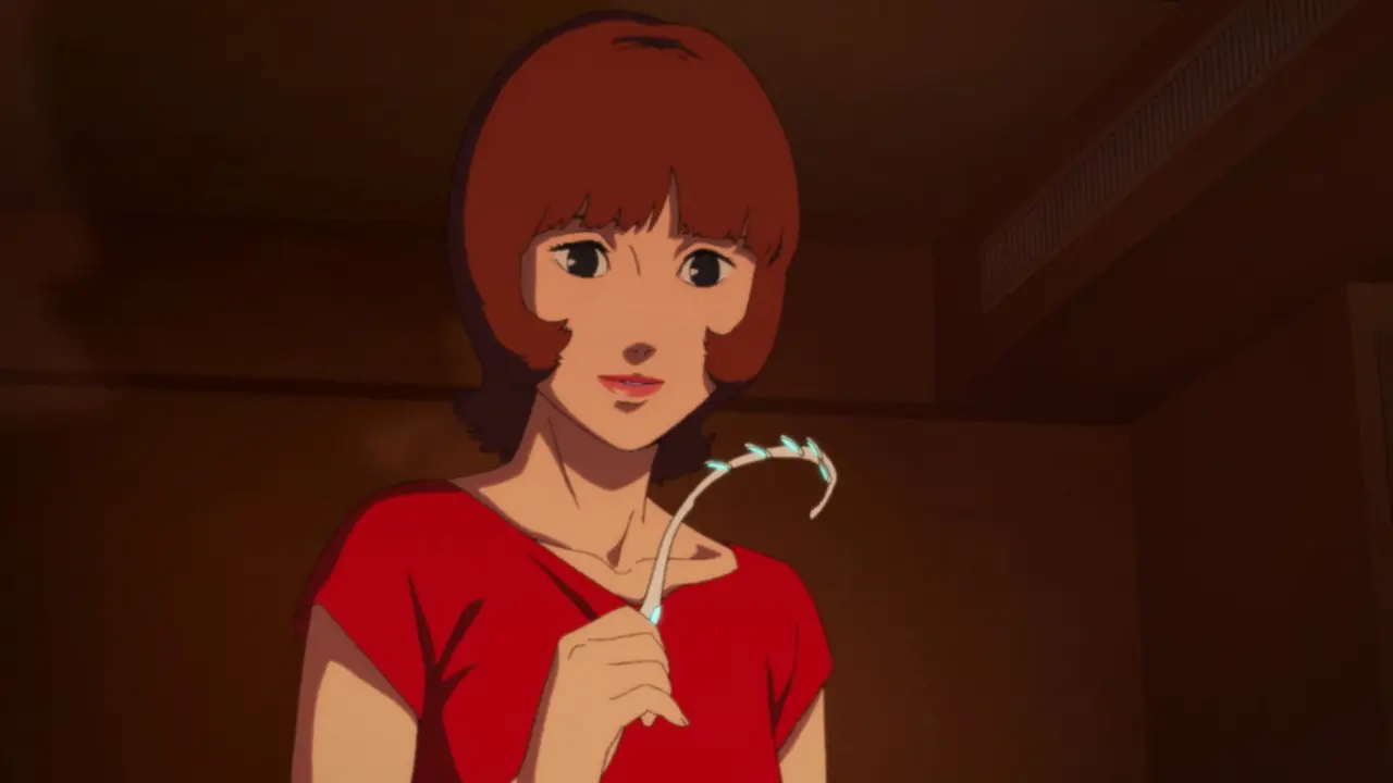 Escena onírica de Paprika con colores saturados y personajes flotando en un sueño distorsionado, clave en la trama del anime de Satoshi Kon