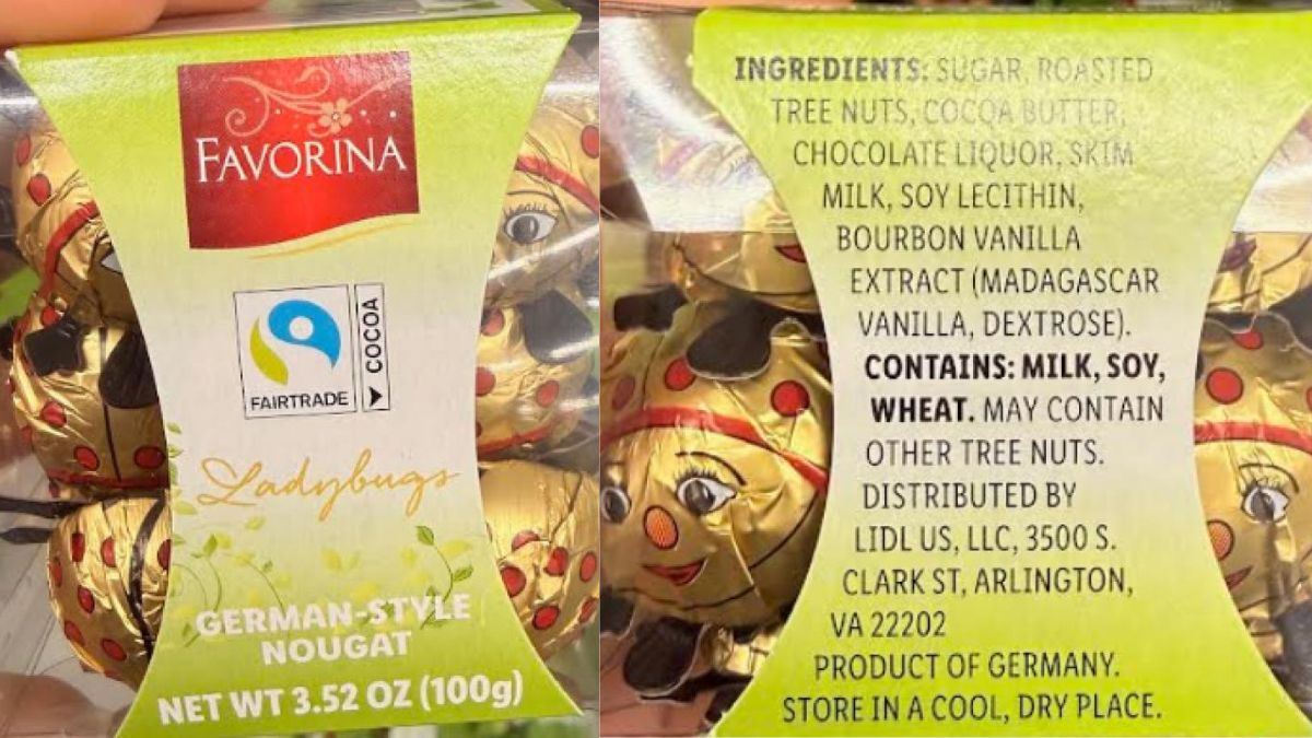 Chocolates Favorina en forma de mariquita con etiquetado defectuoso: riesgo por avellanas no declaradas