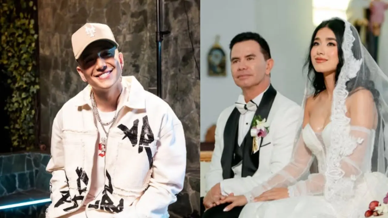 Andy Rivera emocionado durante la boda de su padre Jhonny Rivera con Jenny López, celebrando amor y unión familiar en Arabia, Risaralda