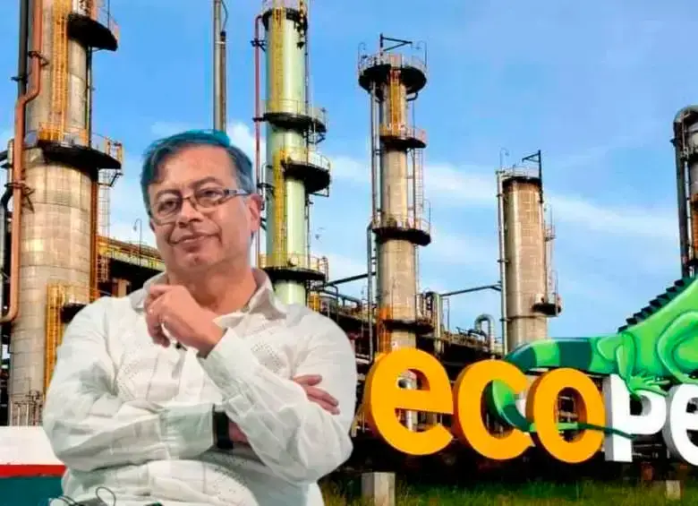 Gráfico comparativo de utilidades de Ecopetrol 2022-2025 mostrando caída del 73% con barriles de petróleo y billetes colombianos de fondo