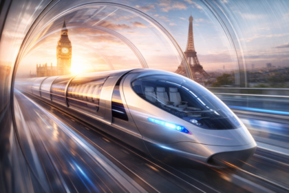 Cápsula de hyperloop en tubo de vacío listo para conectar Londres y París en minutos