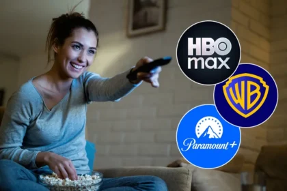 Pantallas de HBO Max y Paramount+ superpuestas con logos de Game of Thrones y Star Trek simbolizando la fusión de US$110.000M y 200M usuarios