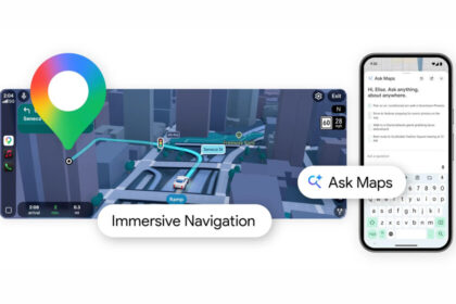 Interfaz de Google Maps mostrando la integración de Gemini con respuestas contextuales y vista 3D inmersiva para navegación