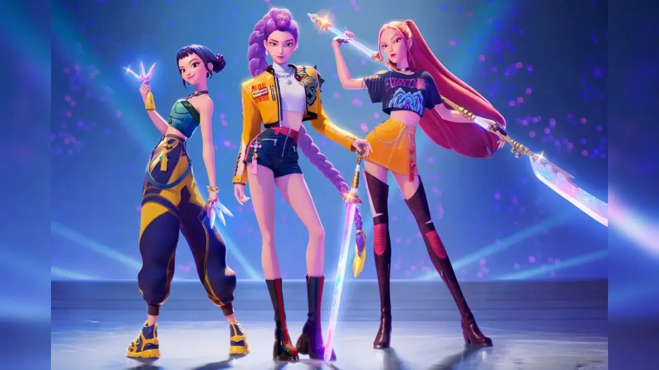 Cartel oficial de 'K-Pop Demon Hunters 2' con los ídolos del K-pop listos para combatir demonios en escena colorida