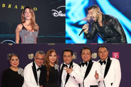 Ricky Martin, Tini y Los Ángeles Azules en escena vibrante cantando la versión cumbia de 'Vuelve' con luces y colores festivos