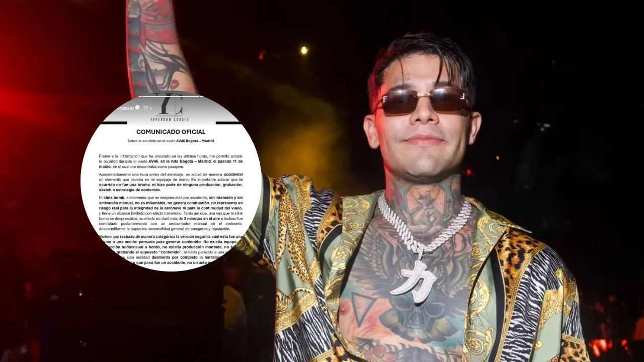 Yeferson Cossio en rueda de prensa explicando el 'incidente Avianca' con una 'bomba de mal olor' en su equipaje de mano