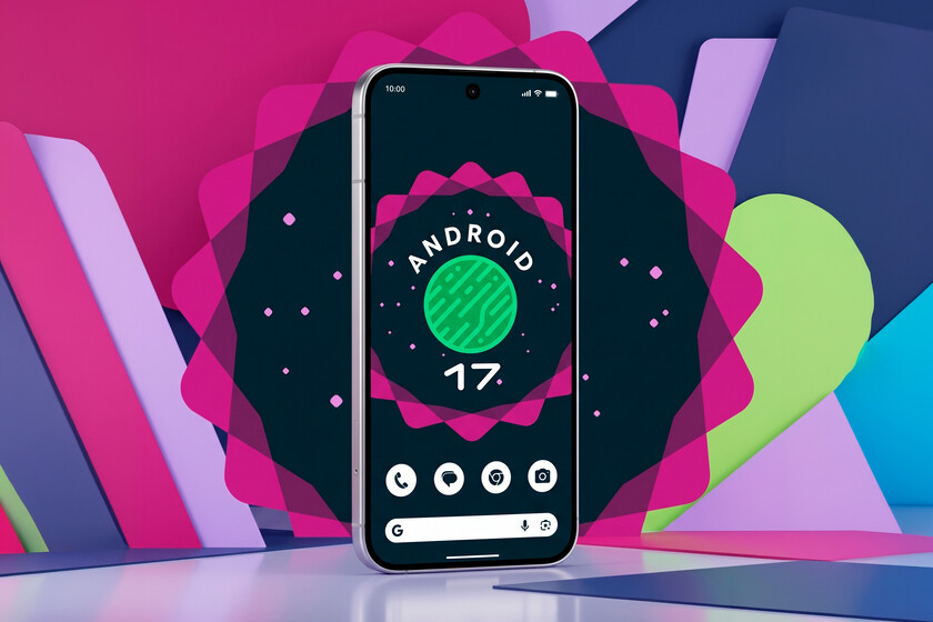 Captura de pantalla de Android 17 mostrando Quick Share con iPhone y el widget 'Create My Widget' generado por IA