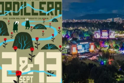 Multitud disfrutando del Festival Cordillera en el Parque Simón Bolívar con luces de escenario y cielo despejado de septiembre