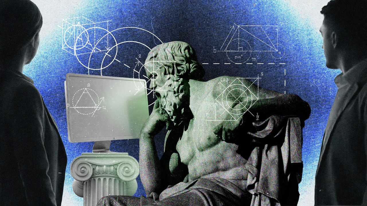 Filósofa analizando código de inteligencia artificial en un laboratorio moderno con pantallas de datos éticos