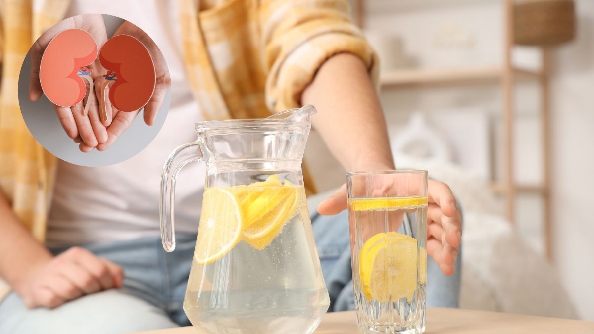 Vaso de agua con rodajas de limón sobre mesa de madera, ilustrando el mito del 'detox renal' que expertos advierten como riesgoso