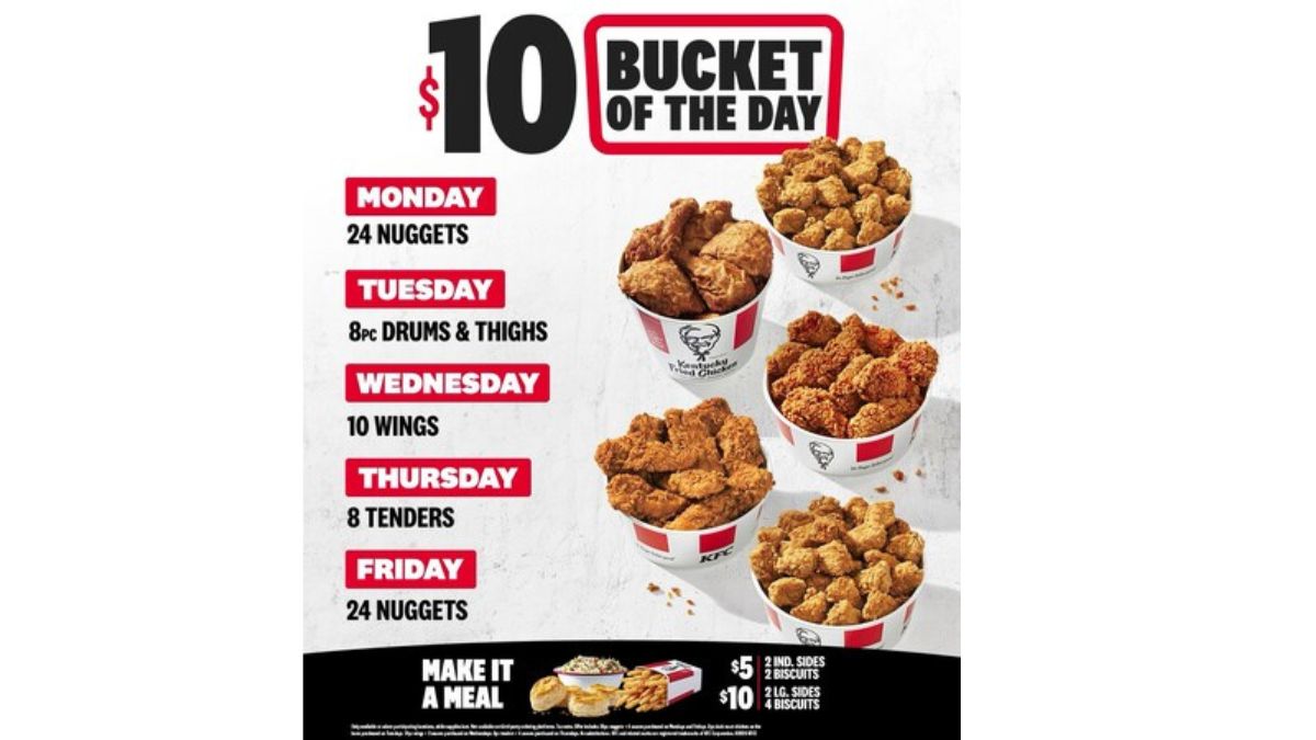 Cubo de pollo frito con 4 salsas gourmet del nuevo menú de $10, listo para disfrutar de martes a viernes