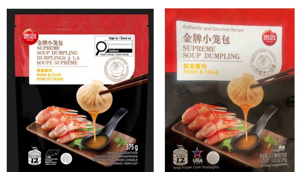 Bolsas de dumplings Synear congelados con etiqueta de retiro por alérgeno maní