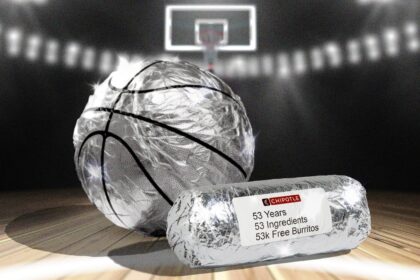 Burritos de Chipotle con logo de NBA y platos de jugadores como Josh Hart y Mikal Bridges